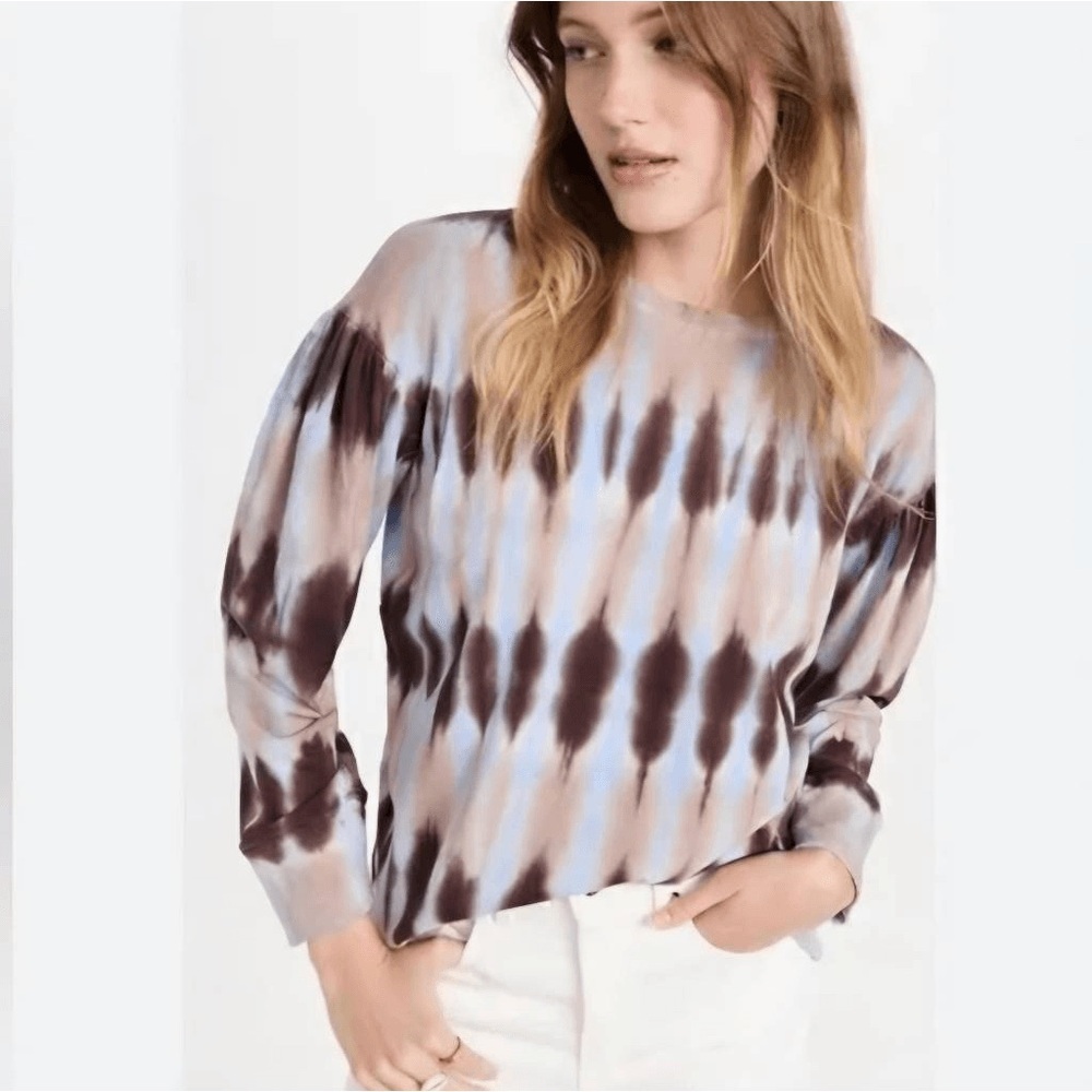 Raquel Allegra Simone tie dye shirt size 2 / Medium 100% cotton blue tan brown